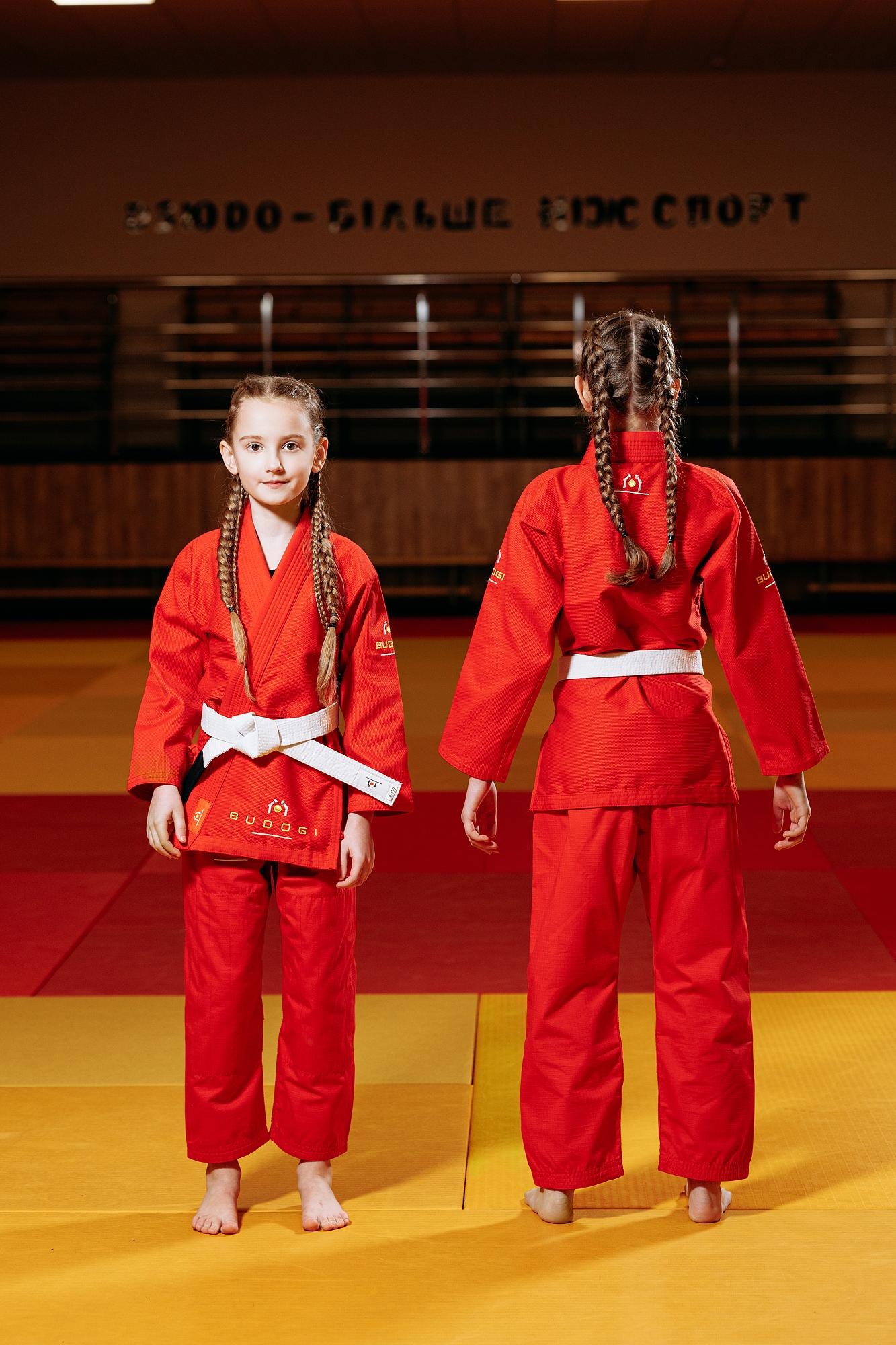 Червоне дитяче кімоно для дівчаток, джиу-джитсу, TM BUDOGI, зріст 150 см, щільність 350 гр/м.кв. 4