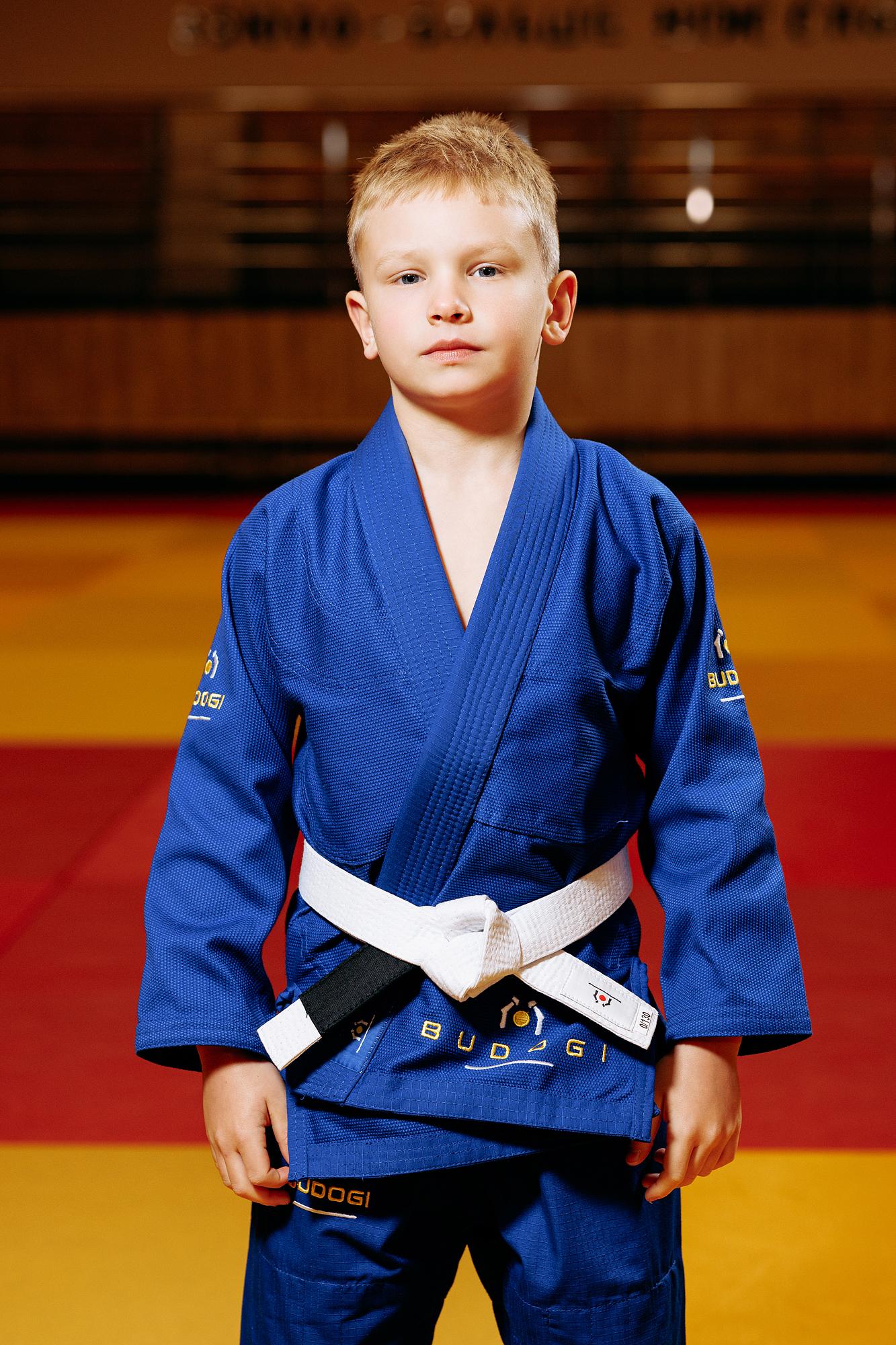 Синє дитяче кімоно для хлопчиків, джиу-джитсу, TM BUDOGI, зріст 150 см, щільність 350 гр/м.кв. 2