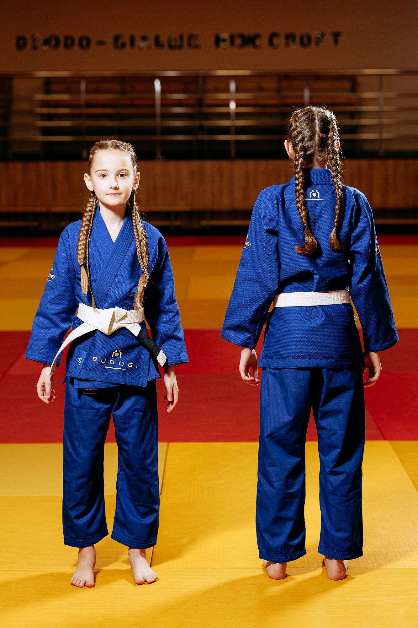 Синє дитяче кімоно для дівчаток, грепплінг, TM BUDOGI, зріст 120 см, щільність 350 гр/м.кв. 4