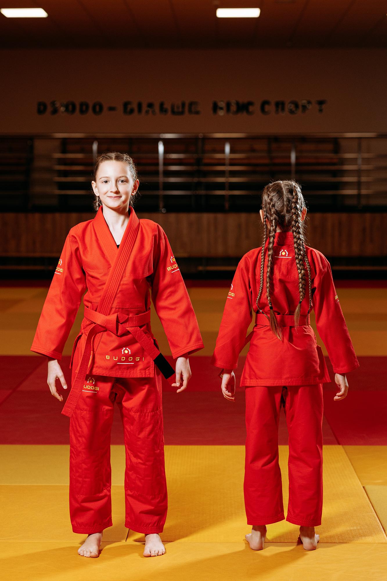 Червоне дитяче кімоно для дівчаток, грепплінг, TM BUDOGI, зріст 150 см, щільність 350 гр/м.кв. 5